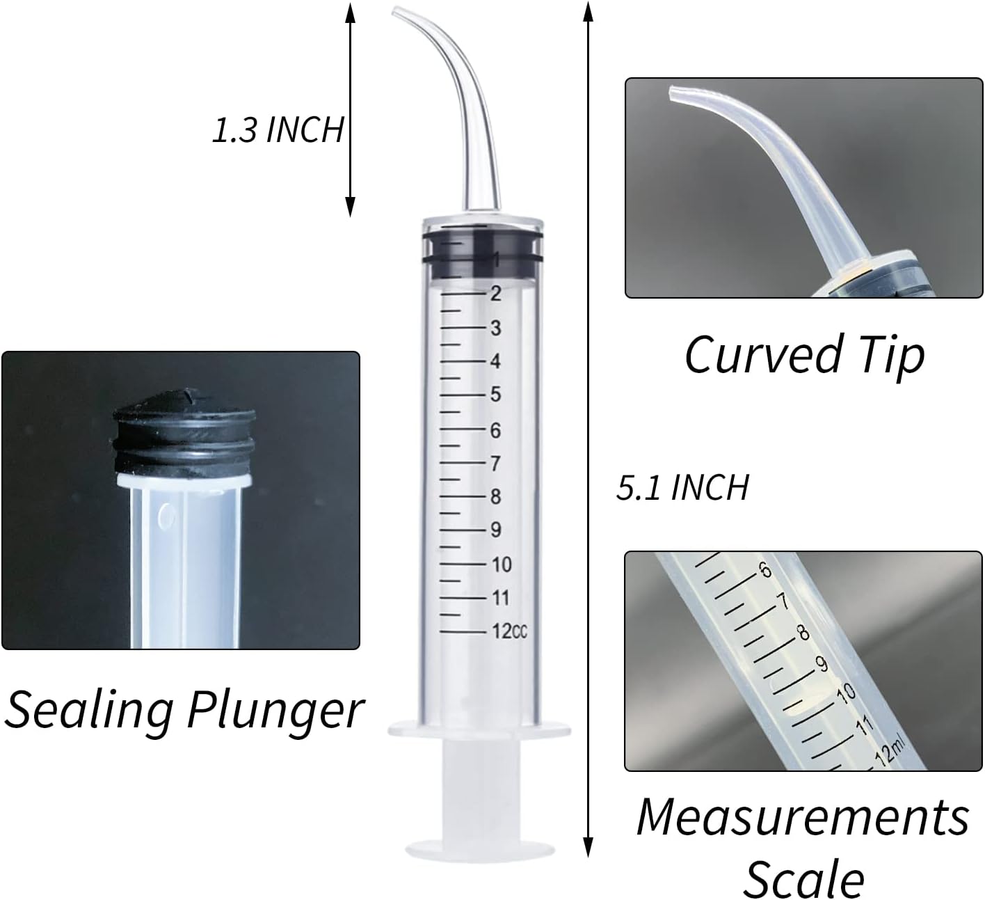 Dental Irrigation Syringe 12cc / 12ml Curved Tip with Scale (pack 50pcs)