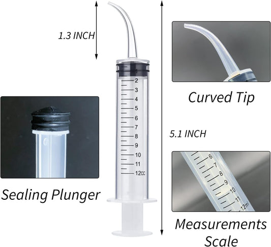 Dental Irrigation Syringe 12cc / 12ml Curved Tip with Scale (pack 50pcs)